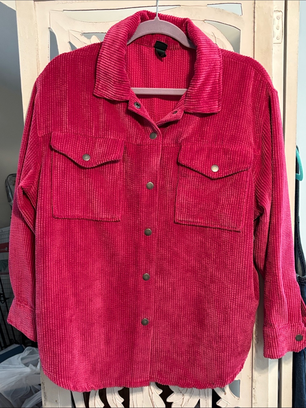 Corduroy Button-Up Jacket - Raspberry Pink - Picture 2 of 5